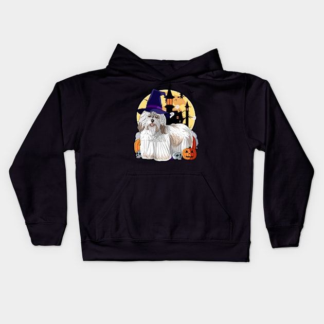 Havanese Dog Halloween Witch Pumpkin Kids Hoodie by Noseking